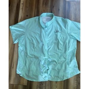 Columbia Women's 3XL Light Blue/Green Fishing Hiking Shirt Mesh Vented